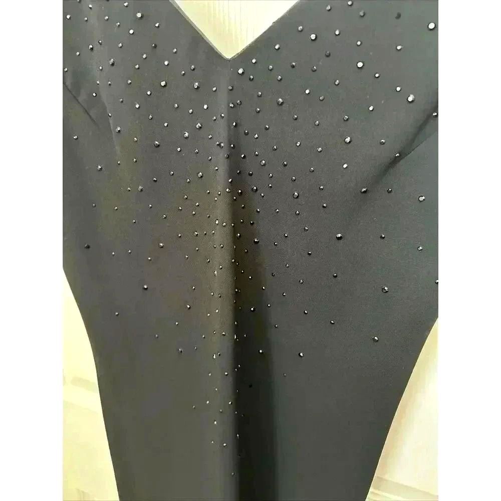 Vintage 90s Rhinestone LBD Evening Bias Cut Black Maxi Dress Jones New York Sz 8 - Picture 8 of 16
